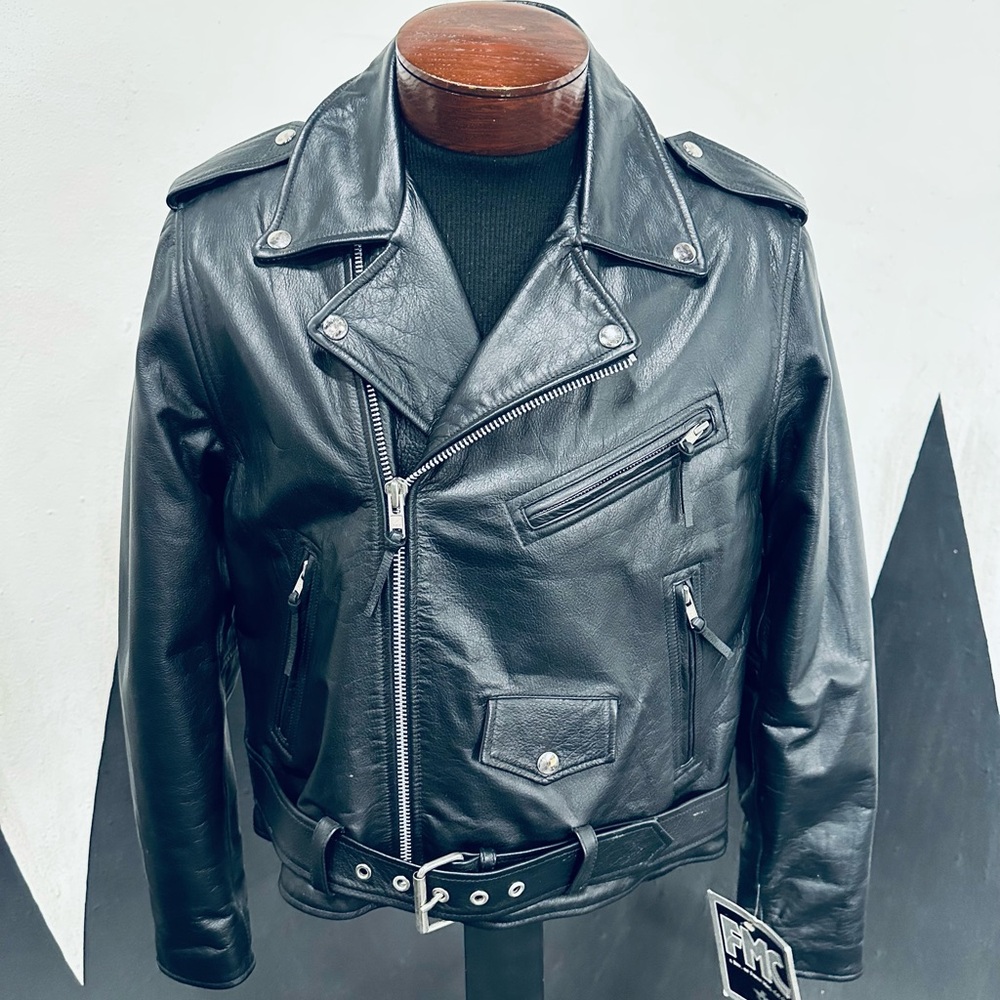 FMC Vintage (New w/ tags) Classic Black Leather Motorcycle Biker Jacket